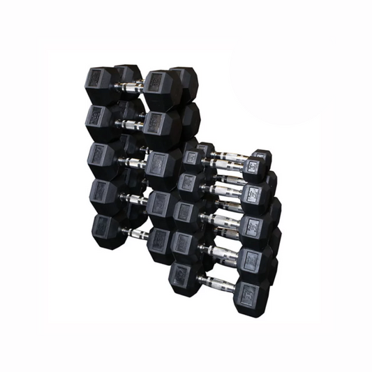 Rubber Hex Dumbbell Set - 2.5 to 25KG (10 Pairs)