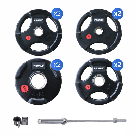 Primiz Olympic Bar and 75kg Rubber Weight Plate Bundle