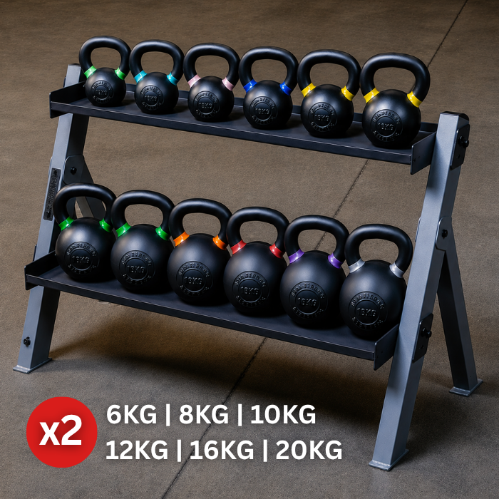 Commercial Kettlebell Set with Double-Tier Rack - 6kg to 20kg (12 Kettlebells)