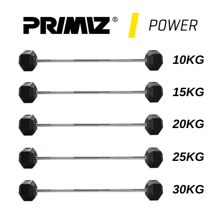 Primiz Rubber Hex Fixed Barbell Set (10kg to 30kg)