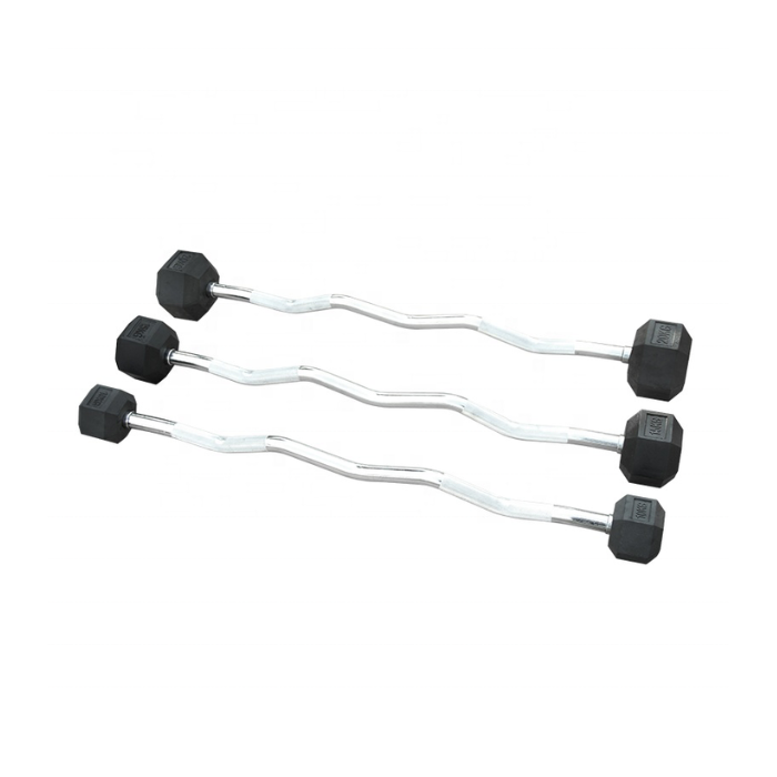 Rubber Hex EZ Curl Barbell 15kg