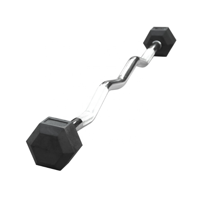 Rubber Hex EZ Curl Barbell 15kg
