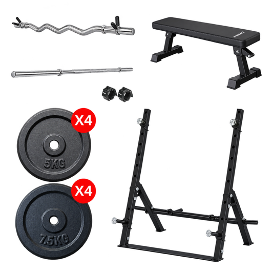 Home Gym Package | Squat Rack | Bench | Barbells | 50kg Weights