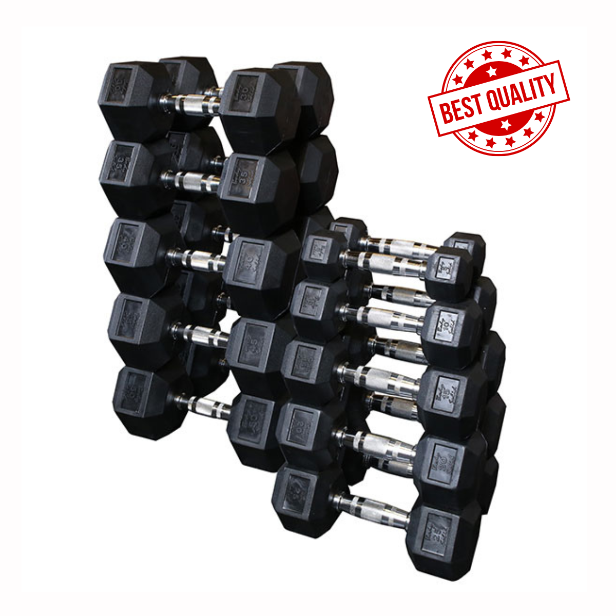 Rubber Hex Dumbbell Set – 2.5 to 30KG (12 Pairs)