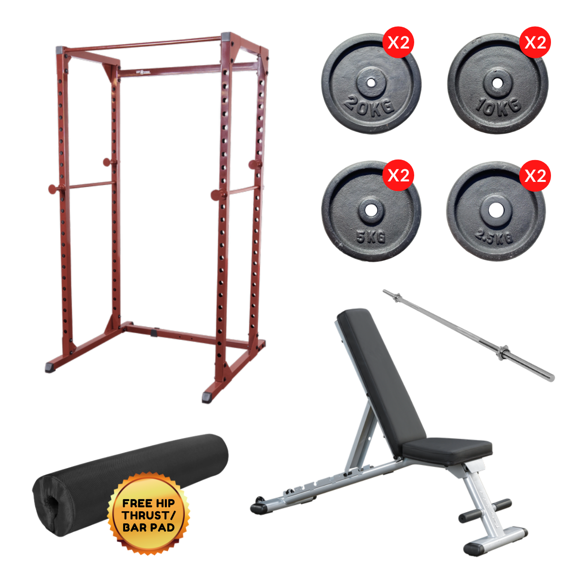 Home Gym Power Rack Combo with Bench, Bar and Weight Plates