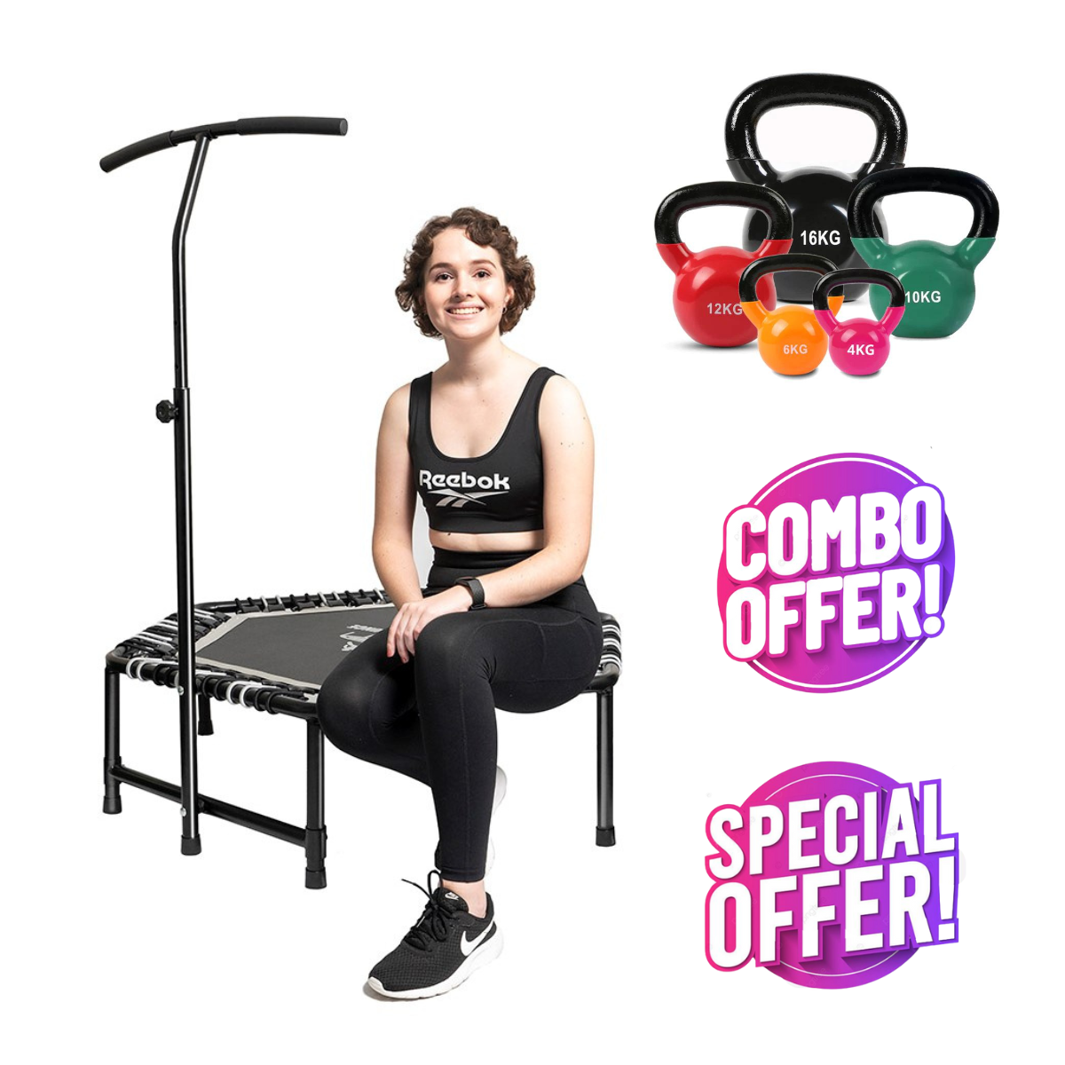 Hex Bungee Rebounder Mini-Trampoline and Kettlebell Combo