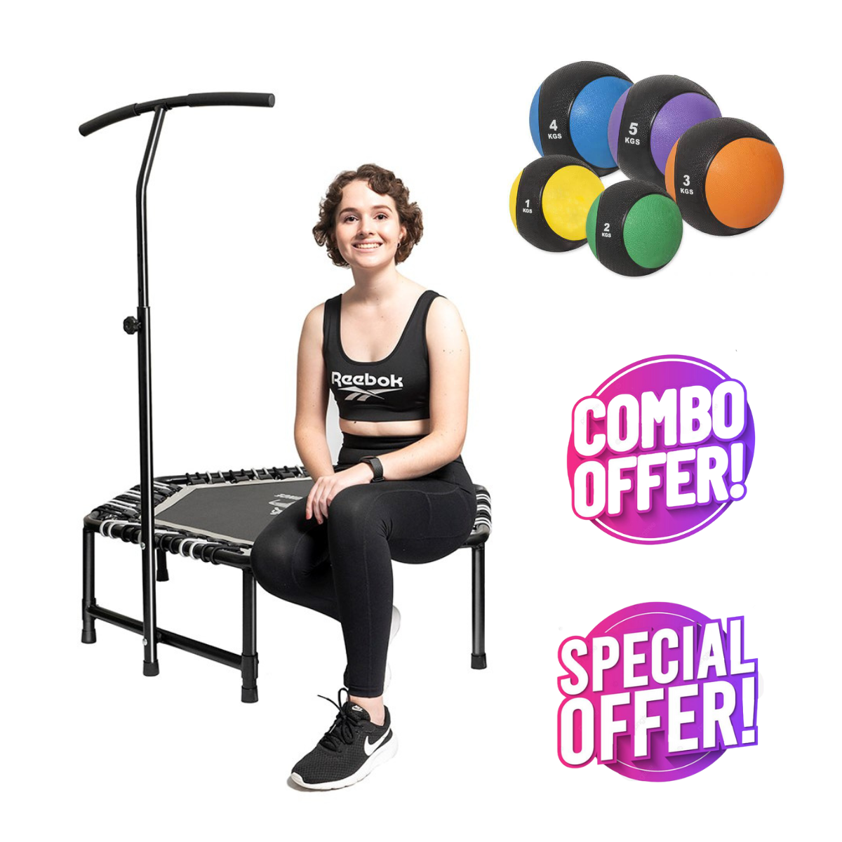 Hex Bungee Rebounder Mini-Trampoline and Medicine Ball Combo